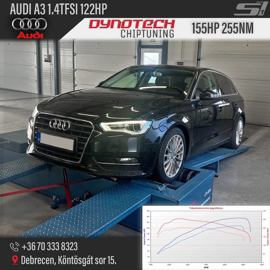 Audi A3 1.4TFSI 122HP Optimalizálás Chiptuning - Dynotech Chiptuning & Dyno