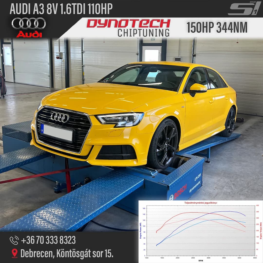 Audi A3 1.6TDI 110HP Optimalizálás Chiptuning - Dynotech Chiptuning & Dyno
