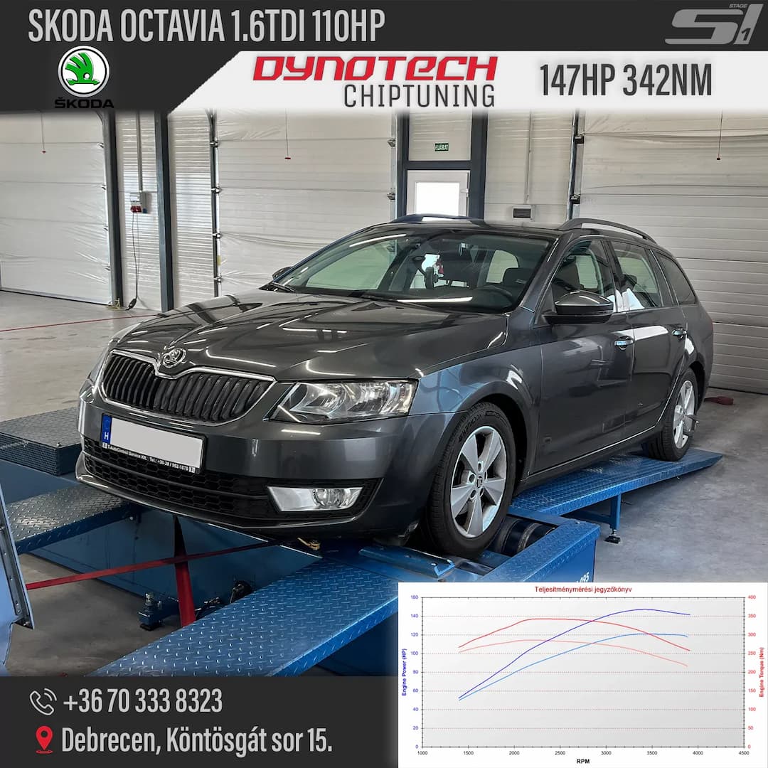 Skoda Octavia 1.6TDI 110HP Optimalizálás Chiptuning - Dynotech Chiptuning & Dyno